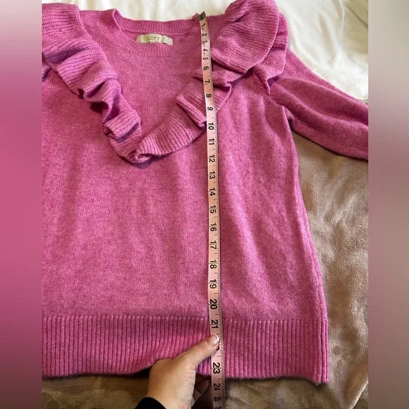 LOFT Fuchsia Pink Ruffle Knit Sweater - Picture 7 of 7